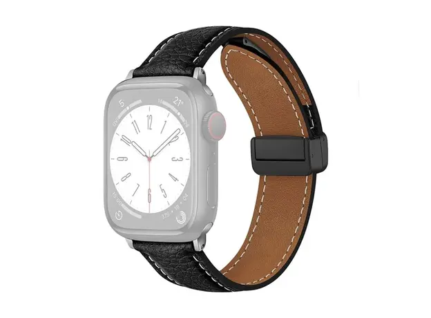 სმარტ საათის სამაჯური TVC Apple Watch 10 46mm / Ultra 2 / Ultra 49mm / 9 8 7 45mm / SE (2023) SE (2022) SE 6 5 4 44mm / 3 2 1 42mm Litchi Texture Leather Strap - Black, 3 image