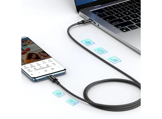 USB კაბელი UGREEN US557 (15275), 100W, Type-C to Type-C 2.0 Braided Fast Charging Cable, 1m, Black, 5 image