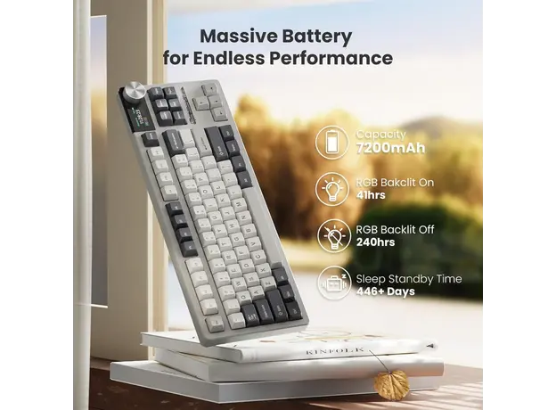 კლავიატურა Royal Kludge RK S85 RGB Mechanical Keyboard, Cloud Switch, Hot Swappable, Wireless, Type-C, Bluetooth, 2.4GHz, White Night, 7 image