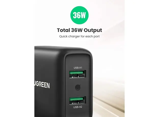 მობილურის დამტენი UGREEN CD161 (10216), 36W, USB, Fast Charger, Black, 5 image