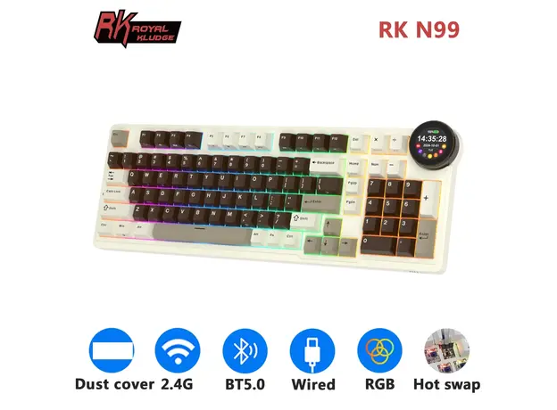 კლავიატურა Royal Kludge RK N99 RGB Mechanical Keyboard, Violet Switch, Hot Swappable, Wireless, USB, Bluetooth, 2.4GHz, Mocha Grey, 5 image