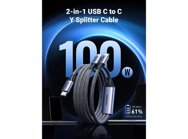 USB კაბელი UGREEN US561 (35087), 100W, Type-C to Type-C, 1.5m, Grey, 9 image