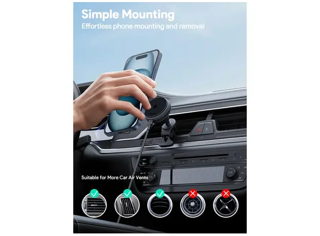 ავტომობილის უსადენო დამტენი Aukey 15W HD-MC13A MagFusion Dash Pro Qi2 Active Cooling Wireless Charging Phone Mount - Gray, 11 image