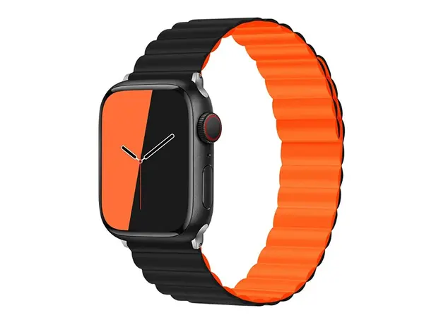 სმარტ საათის სამაჯური TVC KALEBOL Magnetic Watch Band for Apple Watch Series 10 9 8 7 SE 6 5 4 3 2 1 42mm 41mm 40mm 38mm Silicone Adjustable Strap - Black Orange, 2 image