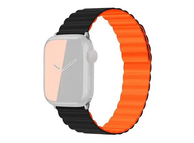 სმარტ საათის სამაჯური TVC KALEBOL Magnetic Watch Band for Apple Watch Series 10 9 8 7 SE 6 5 4 3 2 1 42mm 41mm 40mm 38mm Silicone Adjustable Strap - Black Orange, 3 image