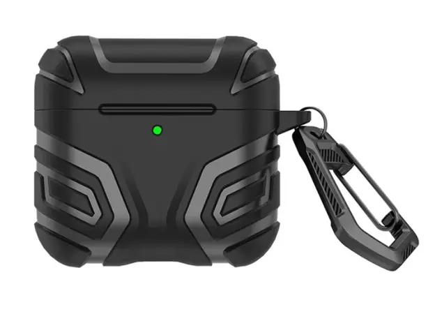 ყურსასმენის ქეისი TVC AirPods 4 Case Split Design Soft TPU Shockproof Earphone Cover with Carabiner - Black, 2 image