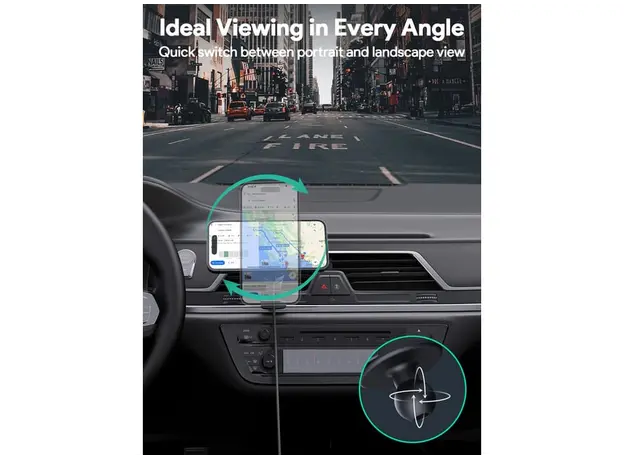 ავტომობილის უსადენო დამტენი Aukey 15W HD-MC13A MagFusion Dash Pro Qi2 Active Cooling Wireless Charging Phone Mount - Gray, 9 image
