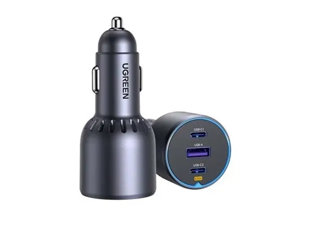 მანქანის დამტენი UGREEN EC703 (35024), 75W, Type-C, USB-A, 3 Port Fast Car Charger, Grey, 2 image