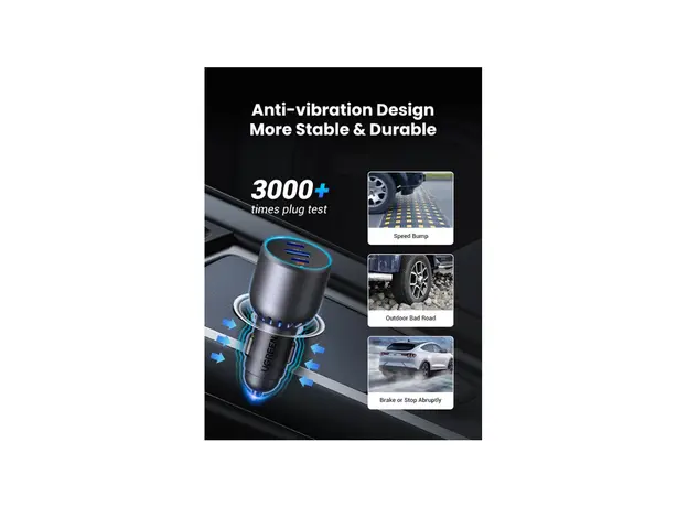 მანქანის დამტენი UGREEN EC703 (35024), 75W, Type-C, USB-A, 3 Port Fast Car Charger, Grey, 6 image