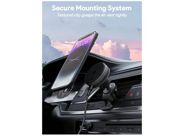 ავტომობილის უსადენო დამტენი Aukey 15W HD-MC13A MagFusion Dash Pro Qi2 Active Cooling Wireless Charging Phone Mount - Gray, 6 image