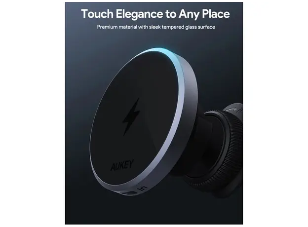 მანქანის უსადენო დამტენი Aukey 15W HD-MC13 Qi2 Wireless Charging Phone Mount - Black, 11 image