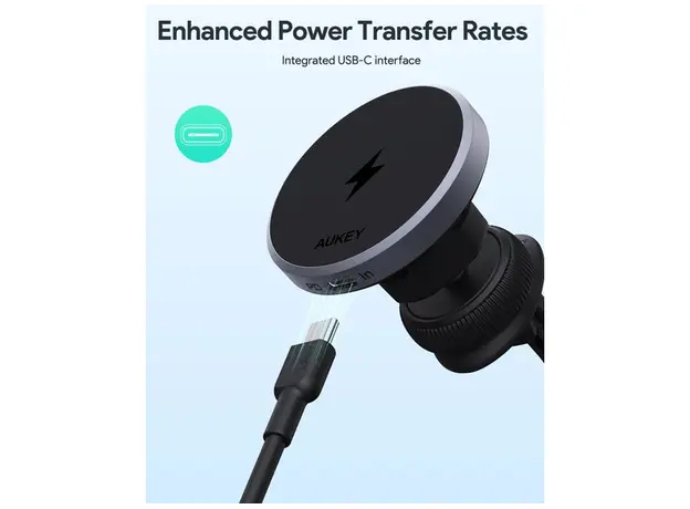მანქანის უსადენო დამტენი Aukey 15W HD-MC13 Qi2 Wireless Charging Phone Mount - Black, 9 image