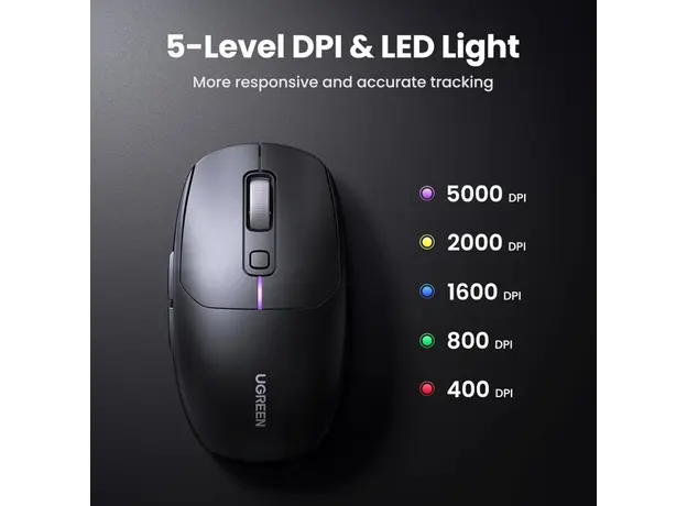 მაუსი UGREEN MU103 (90539), Wireless, 2.4GHz, Bluetooth, USB, Mouse, Black, 7 image