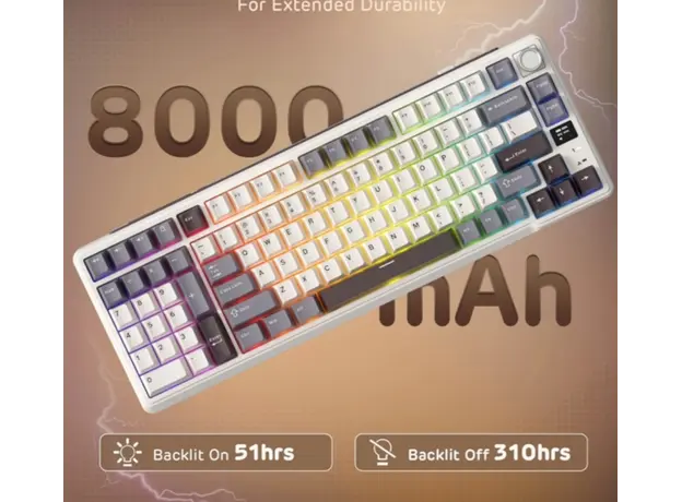 კლავიატურა Royal Kludge RK L98 RGB Mechanical Keyboard, Cream Switch, Hot Swappable, Wireless, Type-C, Bluetooth, 2.4GHz, Sandalwood Brown, 4 image