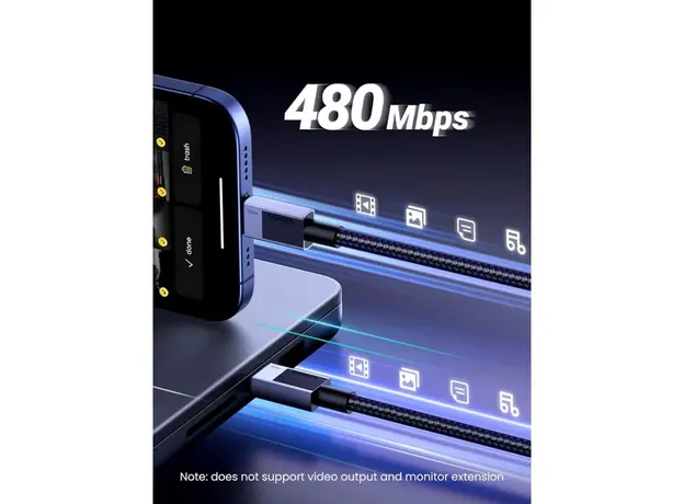 USB კაბელი UGREEN L512 (45063), 100W, Type-C to Type-C PD Fast Charging Cable, 1m, Space Gray, 4 image