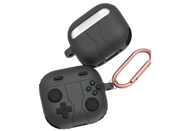 ყურსასმენის ქეისი TVC AirPods 4 Case Game Console Shape Earphones Silicone Shell with Carabiner - Dark Grey, 2 image