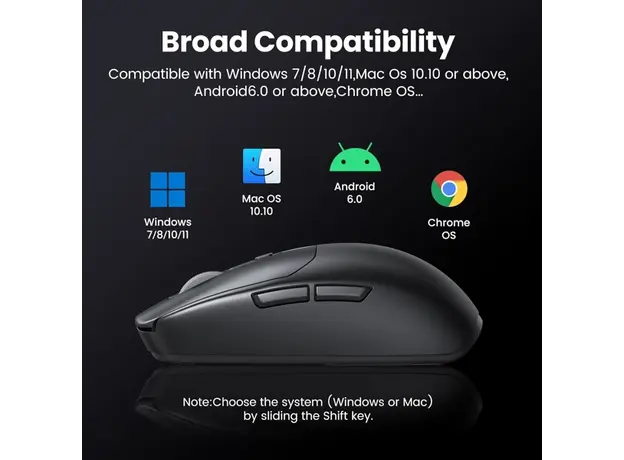 მაუსი UGREEN MU103 (90539), Wireless, 2.4GHz, Bluetooth, USB, Mouse, Black, 9 image