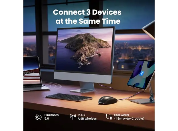 მაუსი UGREEN MU103 (90539), Wireless, 2.4GHz, Bluetooth, USB, Mouse, Black, 8 image