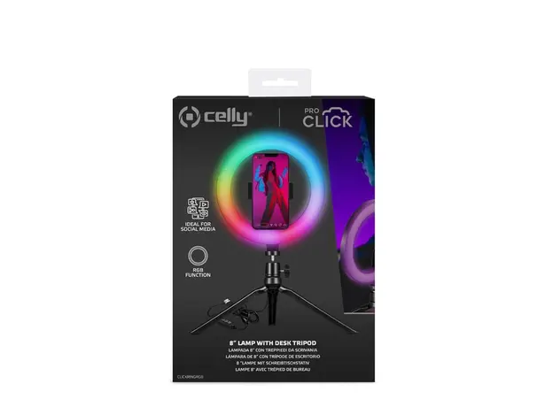 მობილურის სამაგრი Celly ClickPro Portable Tripod+Flash Light RGB Black, 5 image