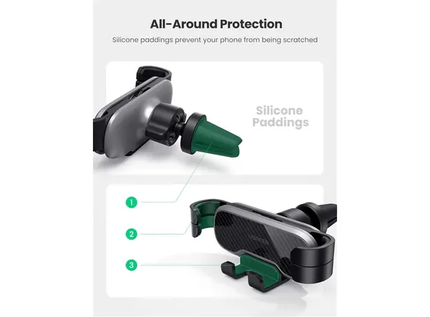 მობილურის დამჭერი UGREEN LP228 (80539), Gravity Phone Holder For Car, Black, 7 image