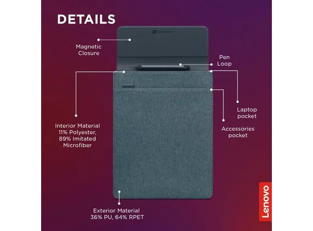 ნოუთბუქის ჩანთა Lenovo GX41K68626 Yoga, 14.5", Laptop Sleeve, Blue, 5 image
