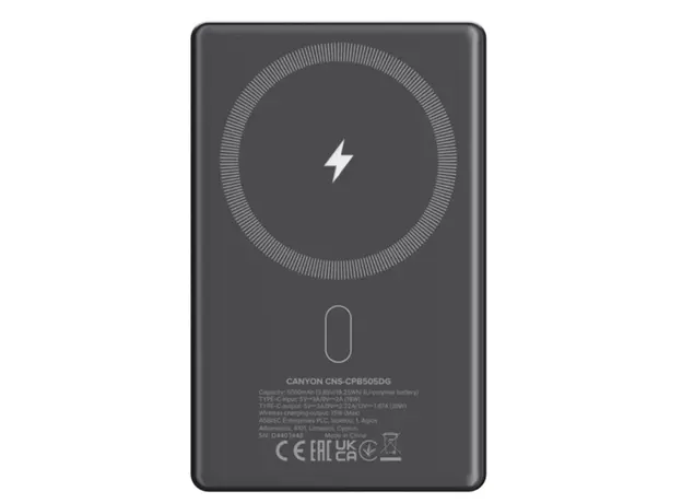 პორტატული დამტენი CANYON power bank OnPower 505 slim Magnetic 5000 Dark Gray (CNS-CPB505DG), 4 image