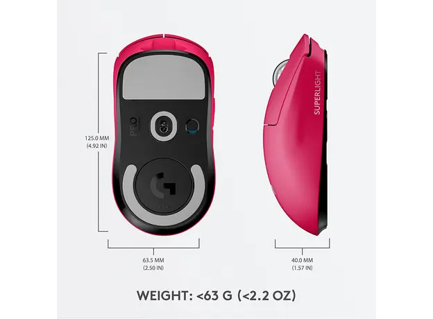 მაუსი LOGITECH PRO X SUPERLIGHT Wireless Gaming Mouse - MAGENTA - 2.4GHZ - EER2 - #933, 4 image