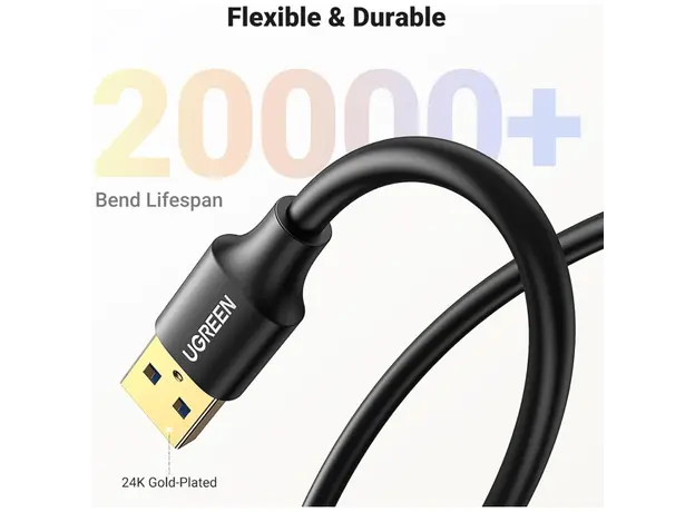 USB დამაგრძელებელი UGREEN US129 (90722), USB 3.0 Male to USB Female, Extension Male Cable, 5m, Black, 4 image