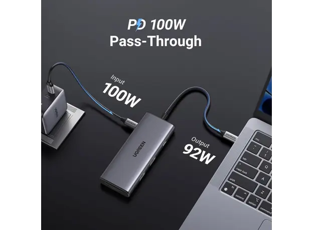 USB-C ჰაბი UGREEN CM498 (15531) Revodok Pro 107, HDMI, USB, SD/TF, Type-C, Hub, Dark Grey, 3 image
