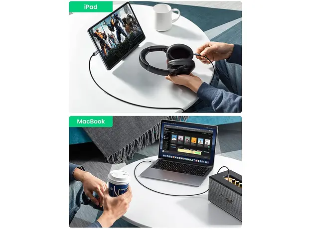 აუდიო ადაპტერი UGREEN CM450 (20192), Type-C Male To 3.5mm Male Audio Cable With Chip, 1m, Black/Grey, 5 image