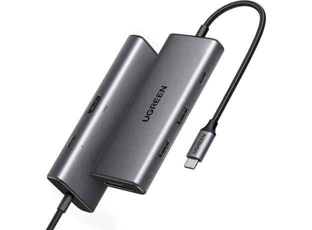 USB-C ჰაბი UGREEN CM498 (15531) Revodok Pro 107, HDMI, USB, SD/TF, Type-C, Hub, Dark Grey, 2 image