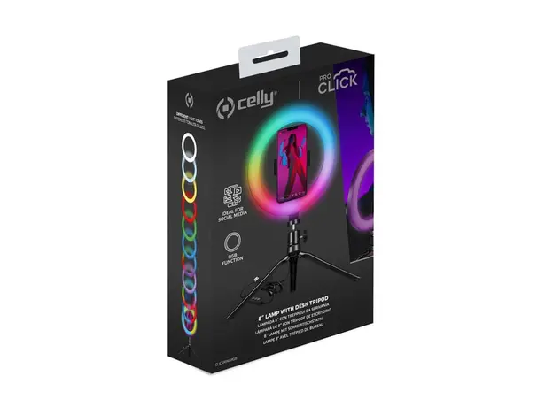მობილურის სამაგრი Celly ClickPro Portable Tripod+Flash Light RGB Black, 6 image