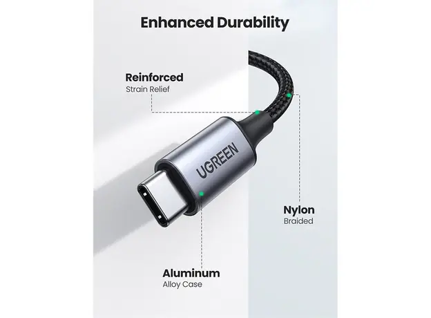 აუდიო ადაპტერი UGREEN CM450 (20192), Type-C Male To 3.5mm Male Audio Cable With Chip, 1m, Black/Grey, 3 image