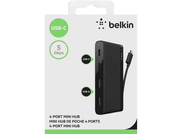 USB ჰაბი Belkin USB-C 4-PORT MINI HUB,3.0,BLK, 5 image