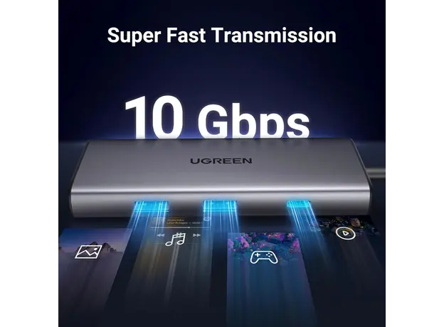 USB-C ჰაბი UGREEN CM498 (15531) Revodok Pro 107, HDMI, USB, SD/TF, Type-C, Hub, Dark Grey, 7 image