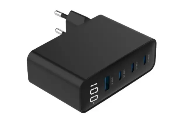 დამტენი Gembird TA-UC-PDQC100LCD-01-BK 4-port 100W GaN USB fast charger LCD Black, 4 image