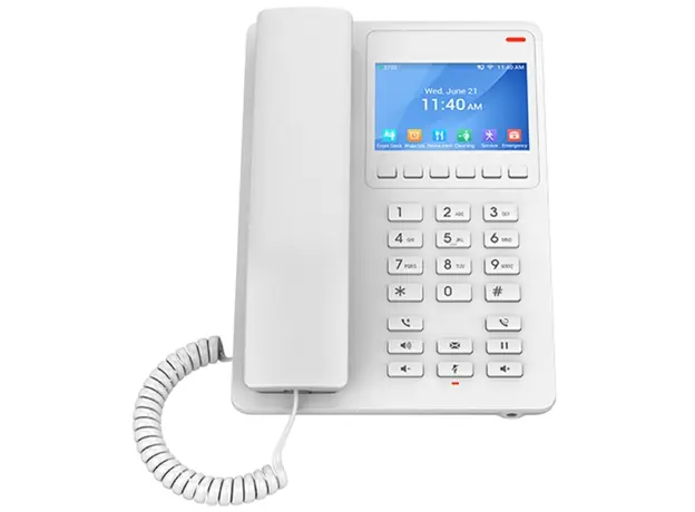 IP ტელეფონი Grandstream GHP630, Compact Hotel IP Phone, 2 SIP accounts, 2 lines, 1x Ethernet 10/100 PoE, 480x320 (3.5") Color LCD, no PSU, White