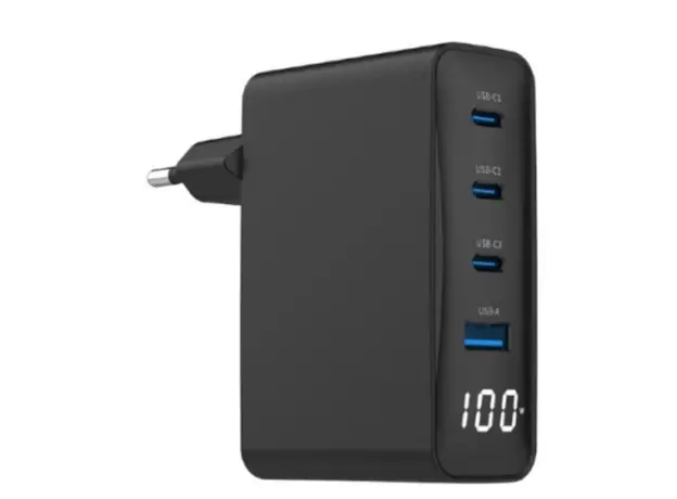 დამტენი Gembird TA-UC-PDQC100LCD-01-BK 4-port 100W GaN USB fast charger LCD Black