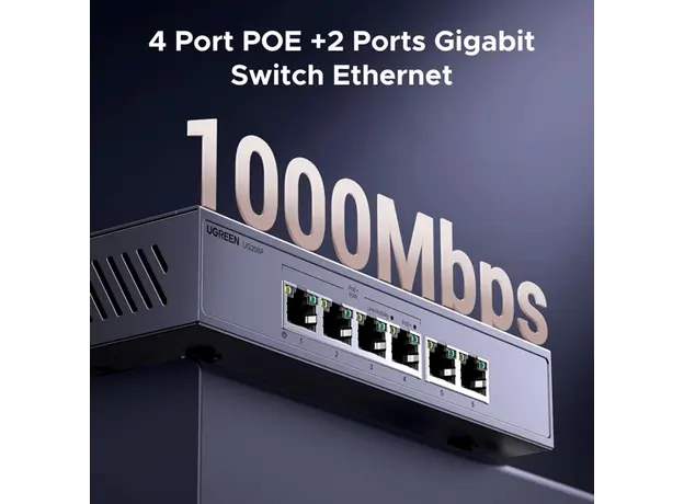 სვიჩი UGREEN CM741 (35371EU), 6-Port Gigabit, PoE+ Switch, Grey, 4 image
