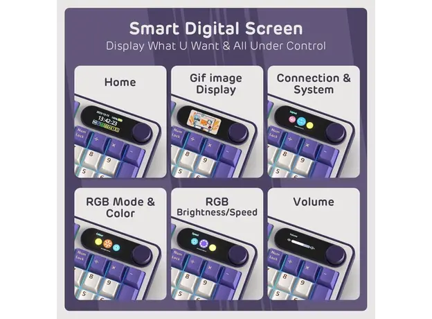 კლავიატურა Royal Kludge RK S98 RGB Mechanical Keyboard, Chartreuse switch, Smart Display, Hot Swappable, Type-C wired, Bluetooth 5.0, 2.4GHz, Blackber, 6 image