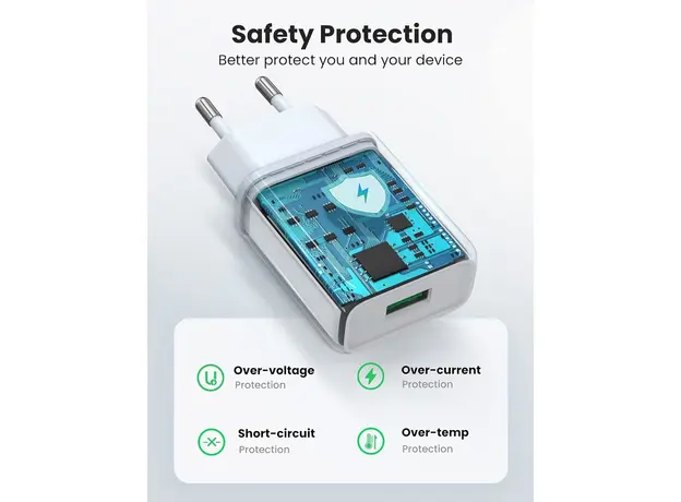მობილურის დამტენი UGREEN CD122 (10133), 18W, USB Fast Charger, White, 7 image