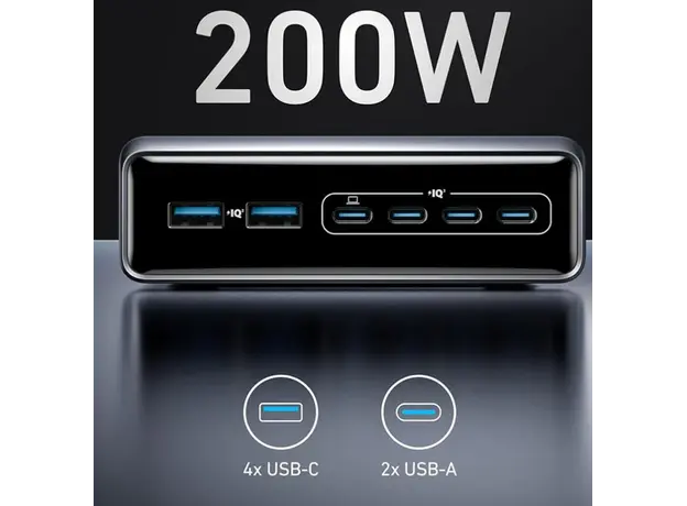 ადაპტერი Anker Prime Charger (200W, 6 Ports, GaN) B2C - EU/ES/FR/ES Silver Iteration 1, 3 image