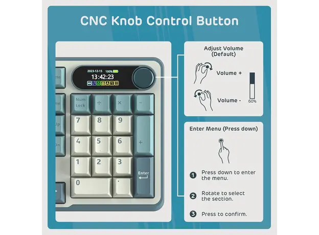 კლავიატურა Royal Kludge RK S98 RGB Mechanical Keyboard, Brown switch, Smart Display, Hot Swappable, Type-C wired, Bluetooth 5.0, 2.4GHz, Light Cloud, 7 image