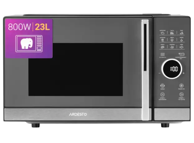 მიკროტალღური ღუმელი Ardesto Microwave oven, 23L, electronic control, 800W, display, handle opening, black, 2 image