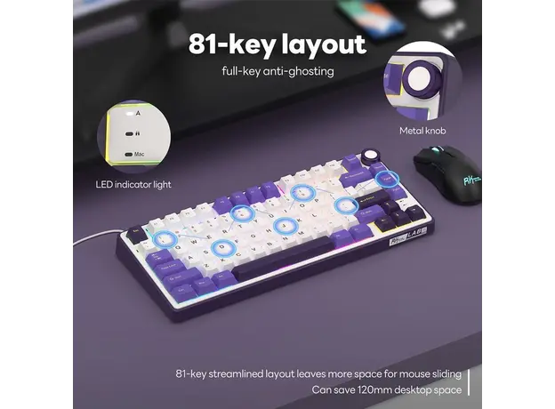 კლავიატურა Royal Kludge RK R75 RGB Mechanical Keyboard, Brown switch, Hot Swappable, Hot Swappable, Type-C wired, Blackberry, 7 image