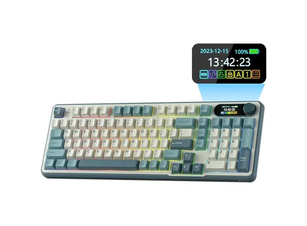 კლავიატურა Royal Kludge RK S98 RGB Mechanical Keyboard, Brown switch, Smart Display, Hot Swappable, Type-C wired, Bluetooth 5.0, 2.4GHz, Light Cloud, 3 image