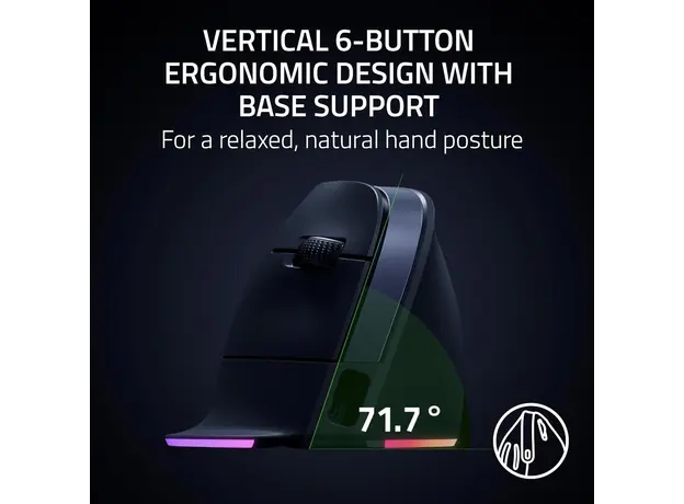 მაუსი Razer Mouse Pro Click V2, USB-A/WL/BT, Vertical Ed., white, 3 image