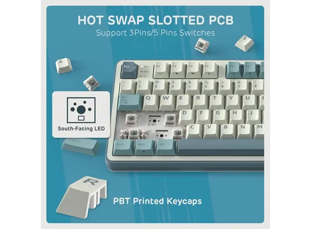 კლავიატურა Royal Kludge RK S98 RGB Mechanical Keyboard, Chartreuse switch, Smart Display, Hot Swappable, Type-C wired, Bluetooth 5.0, 2.4GHz, Light Cl, 8 image