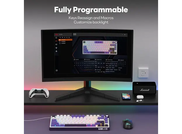 კლავიატურა Royal Kludge RK R75 RGB Mechanical Keyboard, Brown switch, Hot Swappable, Hot Swappable, Type-C wired, Blackberry, 4 image