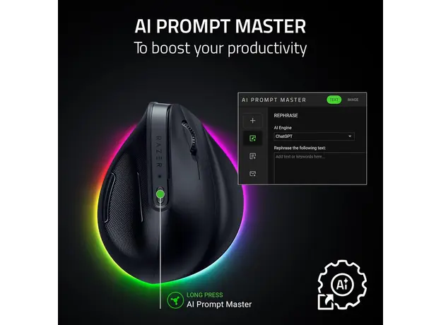 მაუსი Razer Mouse Pro Click V2, USB-A/WL/BT, Vertical Ed., white, 4 image